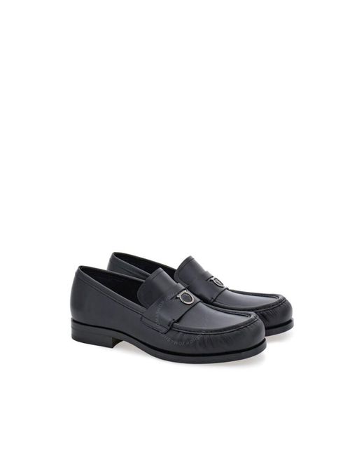 Ferragamo Black Gancini Plaque Leather Loafer, Size 9 for men