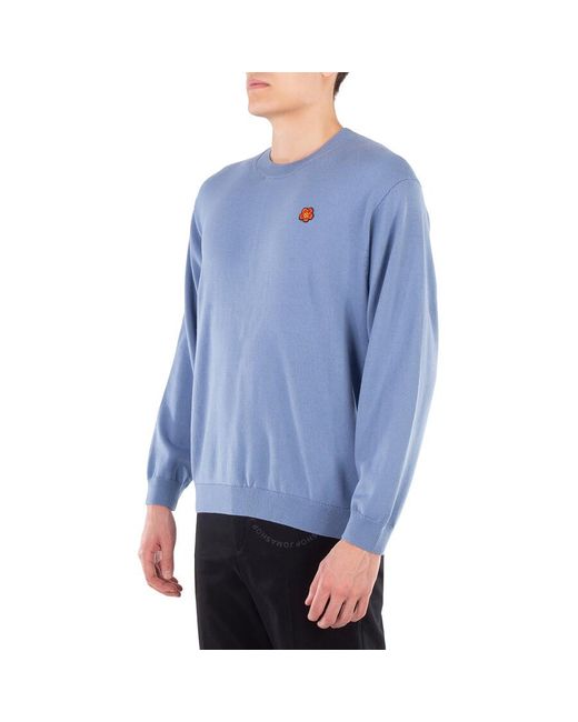 KENZO Blue Flower Applique Long Sleeve Sweater for men