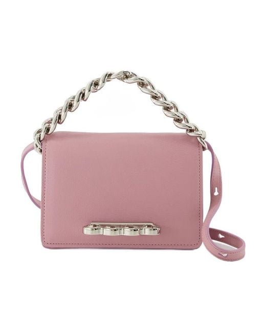 McQueen Pink Chain-Link Leather Shoulder Bag