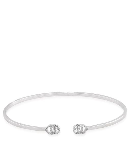 Gucci White Running Gg Cuff Bracelet With Diamond G's