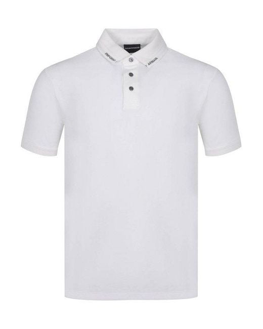 Emporio Armani White Jersey Polo Shirt With Logo Collar for men