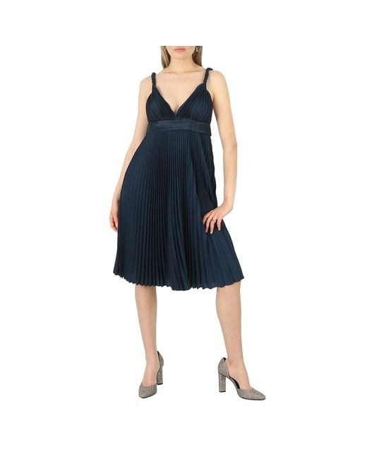 Burberry Blue Ladies Ink Empire-Line Pleated Dress, Size 8 (Us