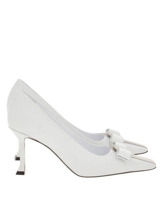 Ferragamo White Siwar 85 Vara Bow Pumps