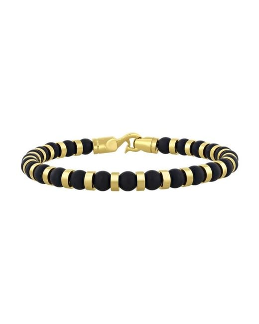 Robert Alton Black Stainless Steel With Finish Onyx Bead Bracelet for men
