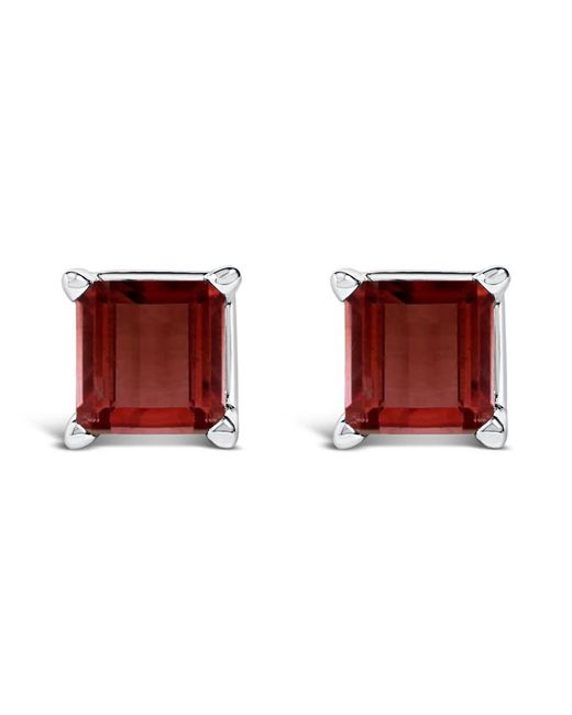 Haus of Brilliance Red 14K 5X5Mm Princess Cut Garnet Solitaire Stud Earrings