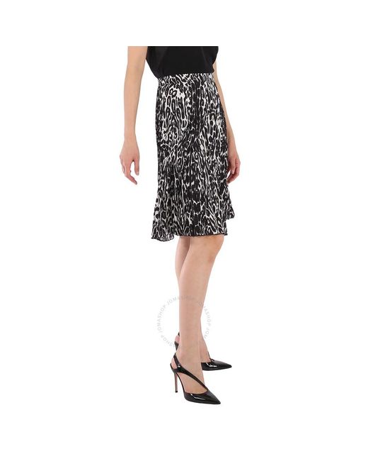 Burberry Black Monochrome Leopard Print Fluid Pleated Skirt