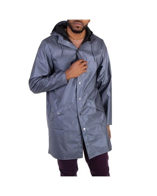 Rains Blue Long Lightweight Rain Jacket for men