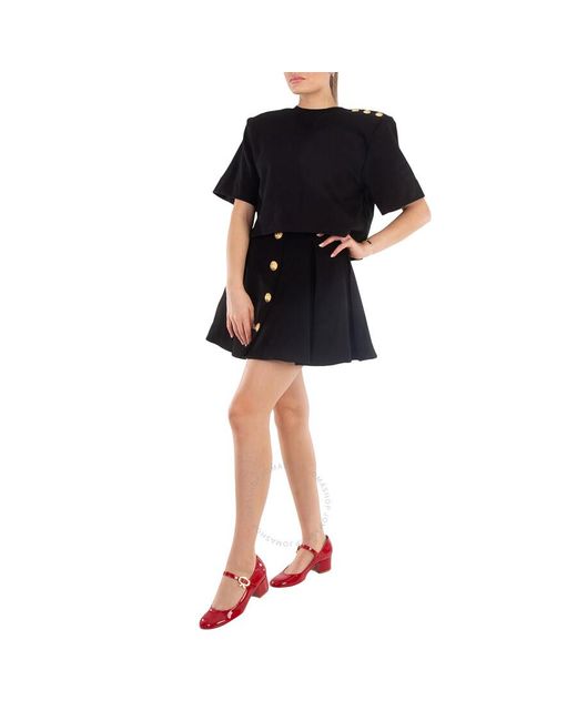 Balmain Black Button-Detail Cropped Crew-Neck Sweatshirt