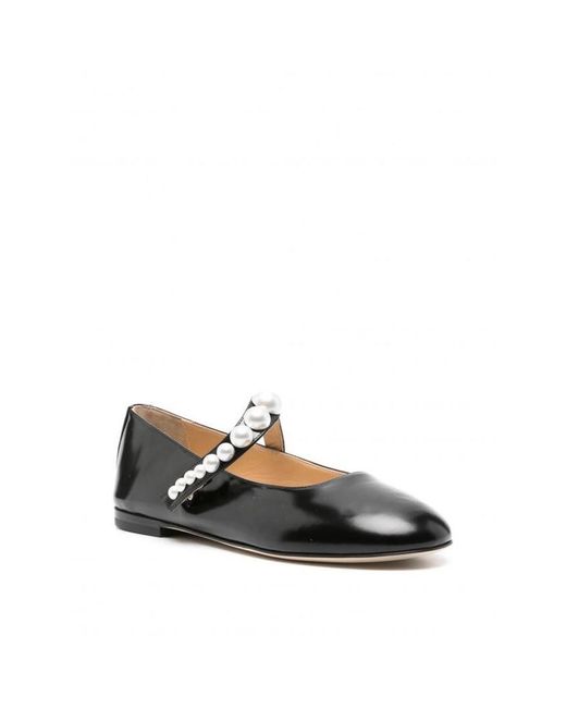 Mach & Mach Black Sirene Faux-Pearl Embellished Ballerina Flats