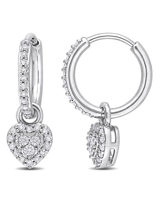 Amour Metallic 3/8 Ct Tdw Diamond Halo Heart Huggie Earrings