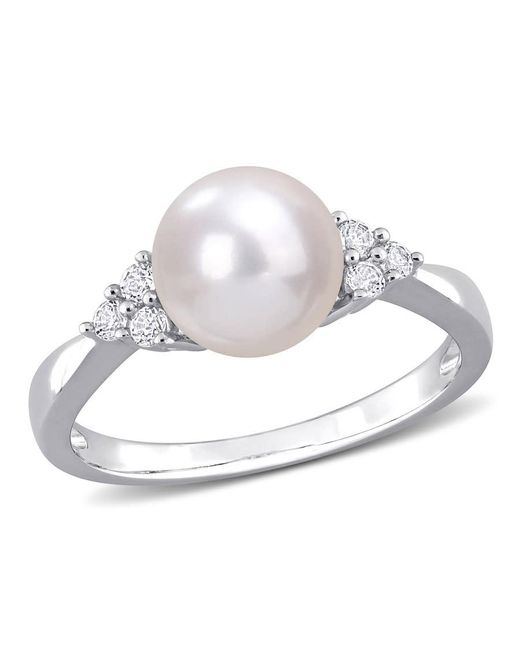 Amour White 8-8.5Mm Cultured Freshwater Pearl And 1/4 Ct Tgw Topaz Ring