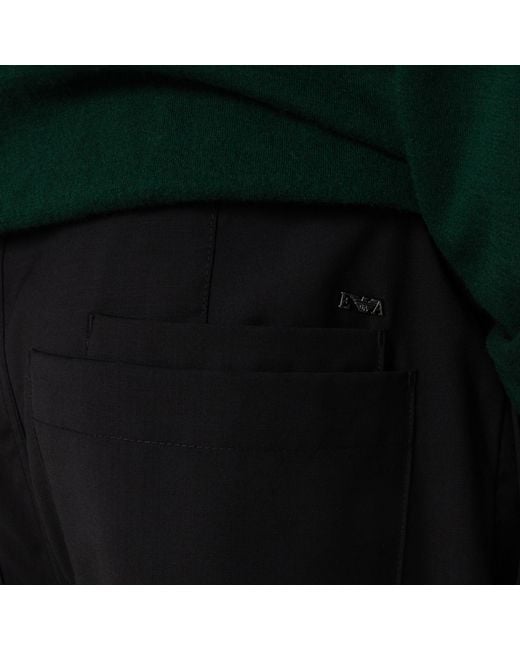 Emporio Armani Black Virgin Wool Pleated Trousers, Brand Size 48 (Waist for men