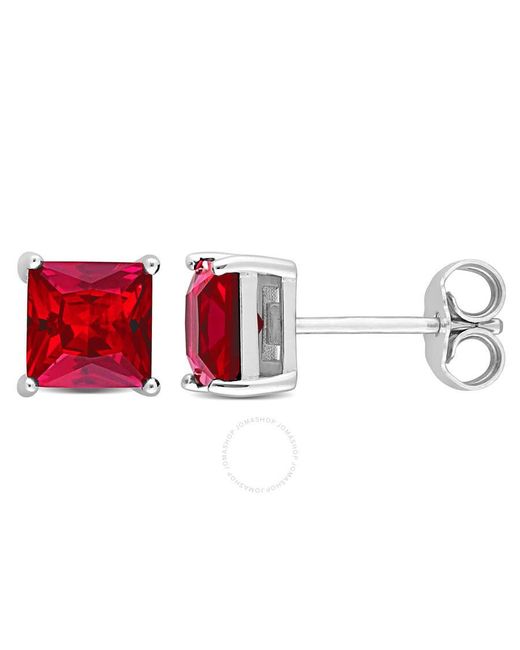 Amour Red 2 7/8 Ct Tgw Square Created Ruby Stud Earrings