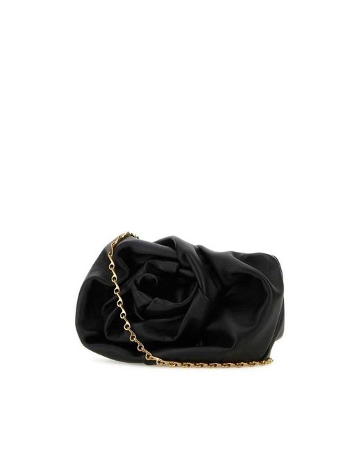Burberry Black Nappa Leather Rose Clutch