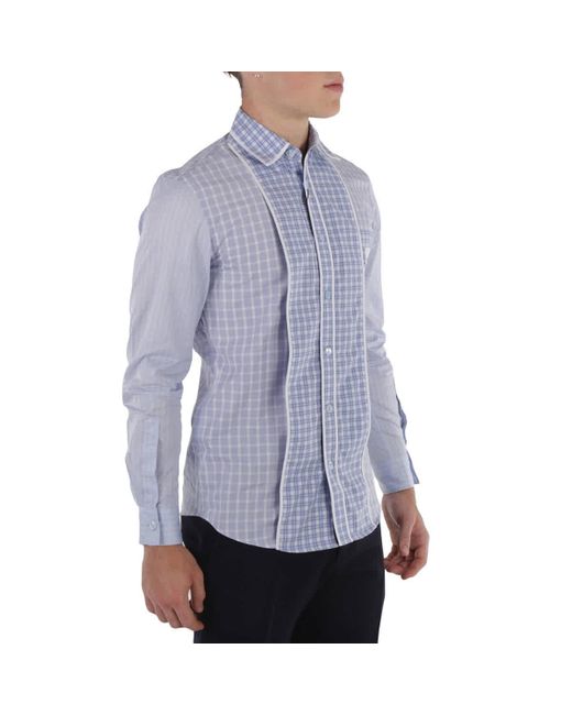 Burberry Blue Pale Pattern Caulfield Contrast Check Shirt for men