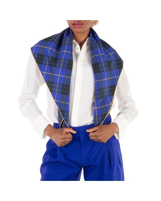 Burberry Blue Check Pattern Sqaure Silk Scarf
