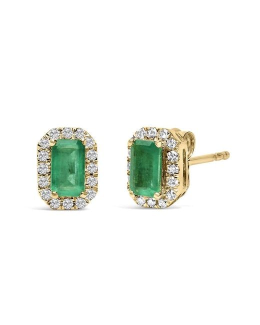 Haus of Brilliance Green 10K 5X3Mm Emerald-Cut Emerald And 1/7 Cttw Diamond Halo Octagonal Stud Earrings
