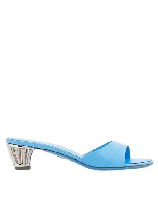 Ferragamo Blue Arya 40 Cage Heel Mules
