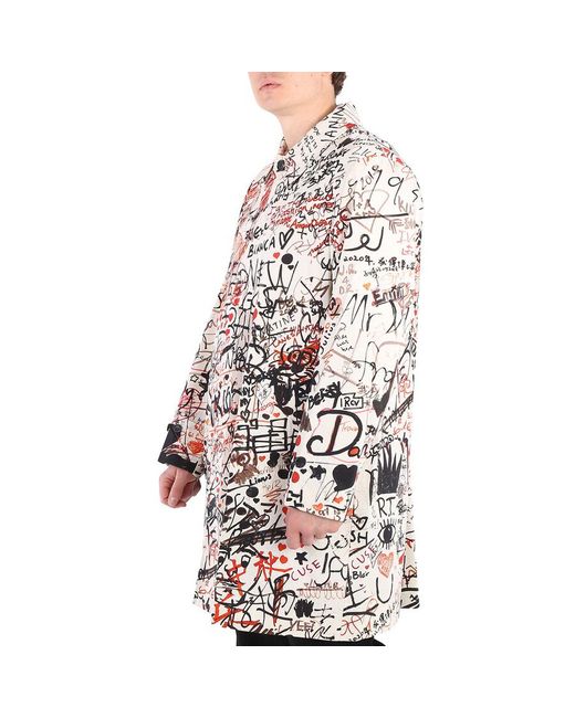 Burberry White Keats Doodle Print Single-breasted Coat for men