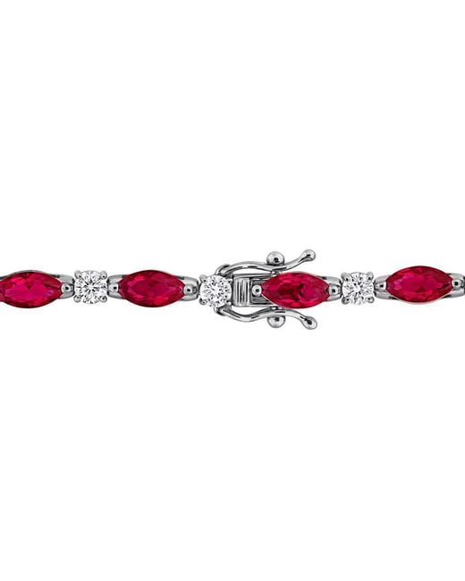 Created Forever Red 6 3/4Ct Tgw Marquise-Cut Created Ruby And 1 5/8Ct Tw Lab-Grown Diamond Tennis Bracelet for men