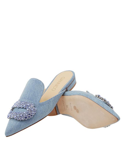 Giannico Blue Daphne Crystal-Embellished Woven Flat Sandals, Brand Size 35 (Us
