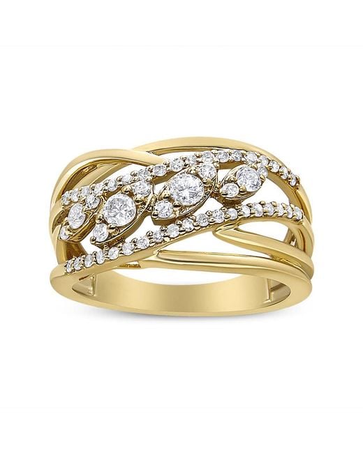 Haus of Brilliance Metallic 10K 1/2 Cttw Round-Cut Multi Row Diamond Split Shank Cocktail Ring