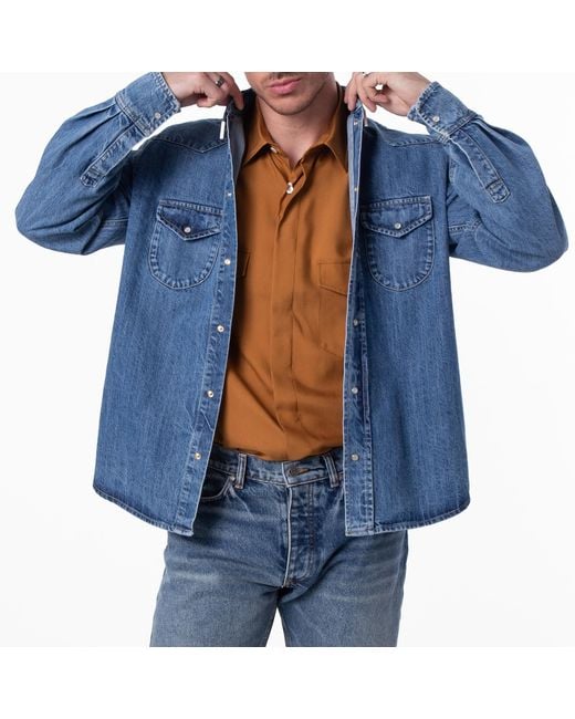 Bally Blue Long-Sleeved Western Denim Shirt for men
