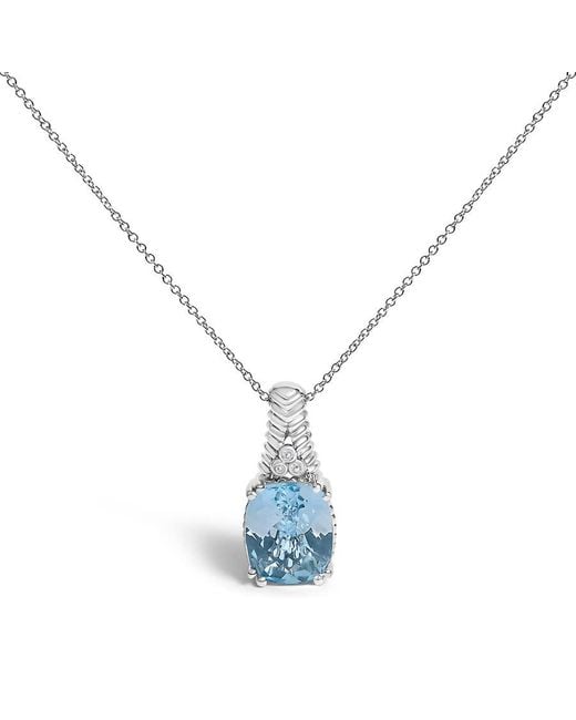 Haus of Brilliance Blue 925 Sterling Topaz And Diamond Accent Textured Pendant Necklace