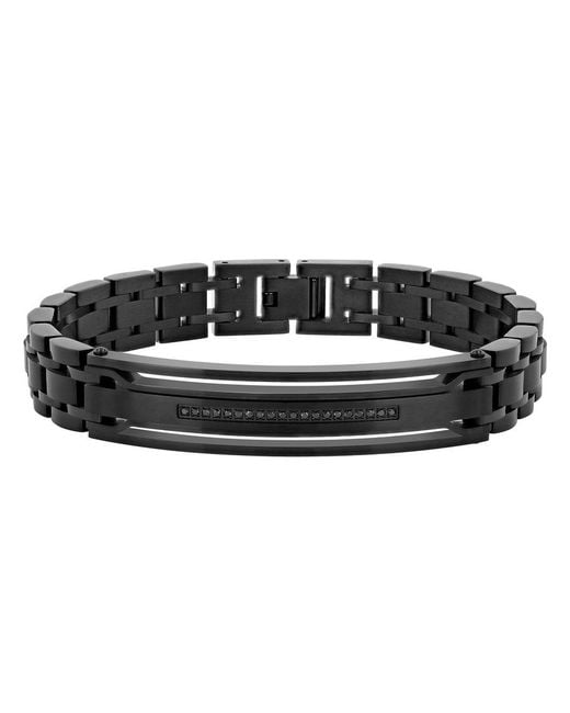 Robert Alton Black 10 Ctw Stainless Steel Diamond Id Bracelet for men