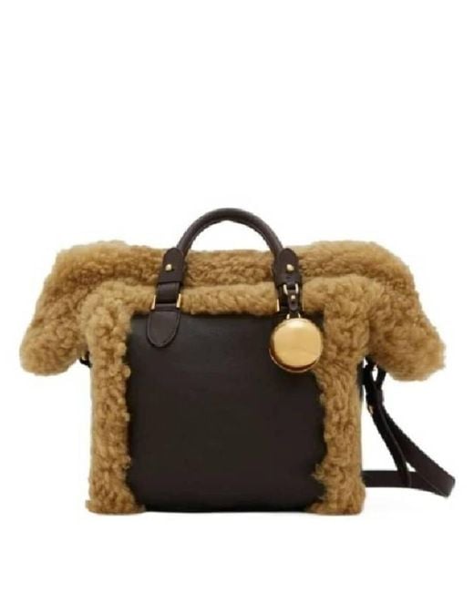 Burberry Brown Small Shield Shearling Tote Bag