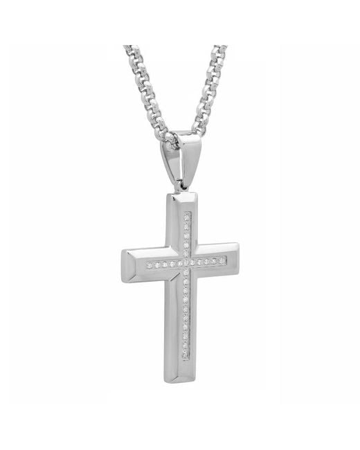 Robert Alton White 1/8Ctw Diamond Stainless Steel Cross Pendant for men