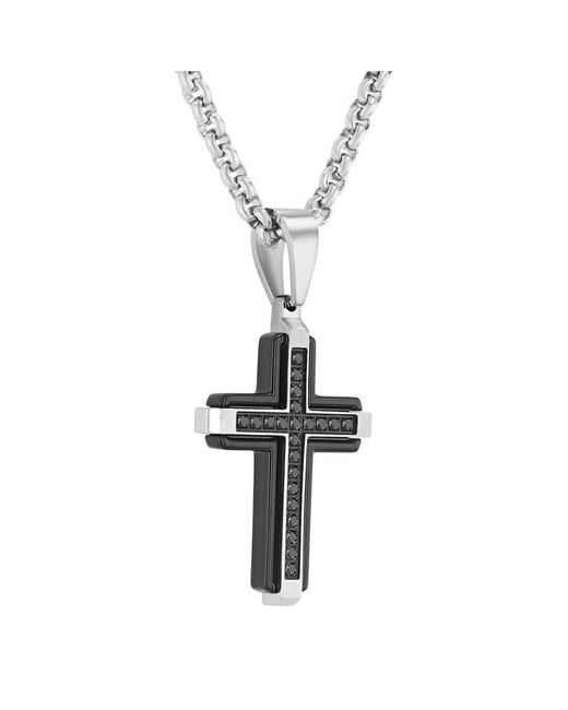 Robert Alton Metallic 1/6Ctw Diamond Stainless Steel With Finish Cross Pendant for men