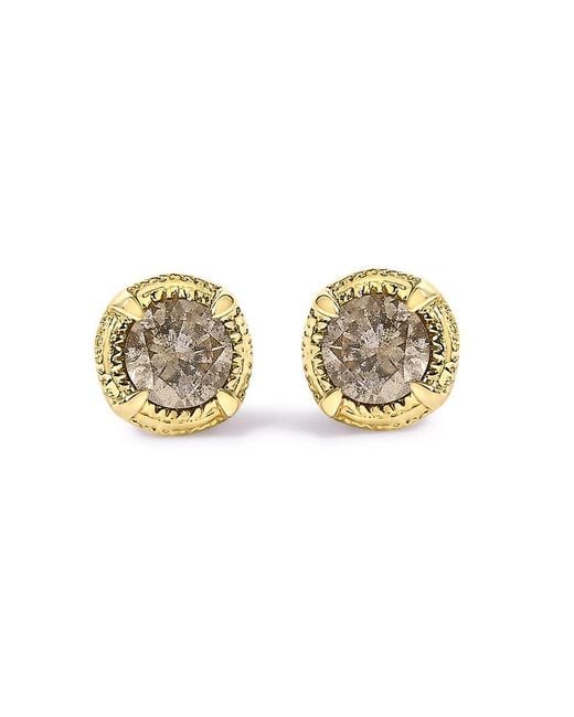 Haus of Brilliance Metallic 14K Plated .925 Sterling 1/4 Cttw Round Diamond Solitaire Milgrain Stud Earrings