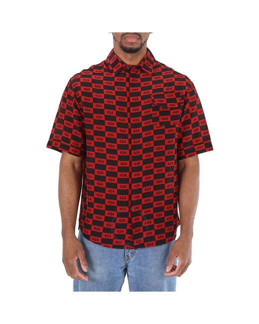 424 Red Short-sleeve Repeat Logo Shirt for men