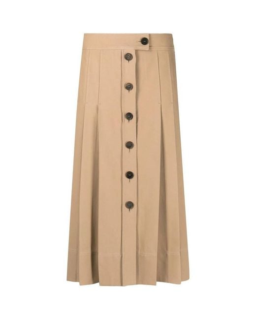 Ferragamo Natural Buttoned-Up Pleated Skirt