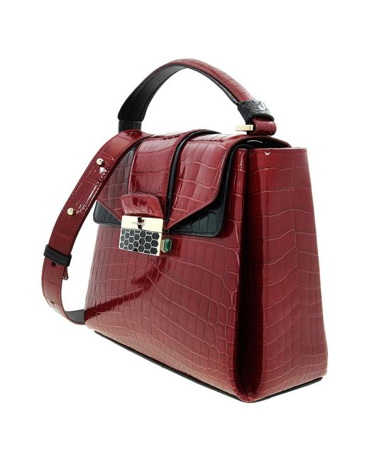 BVLGARI Red Serpenti Viper Top Handle Handbag
