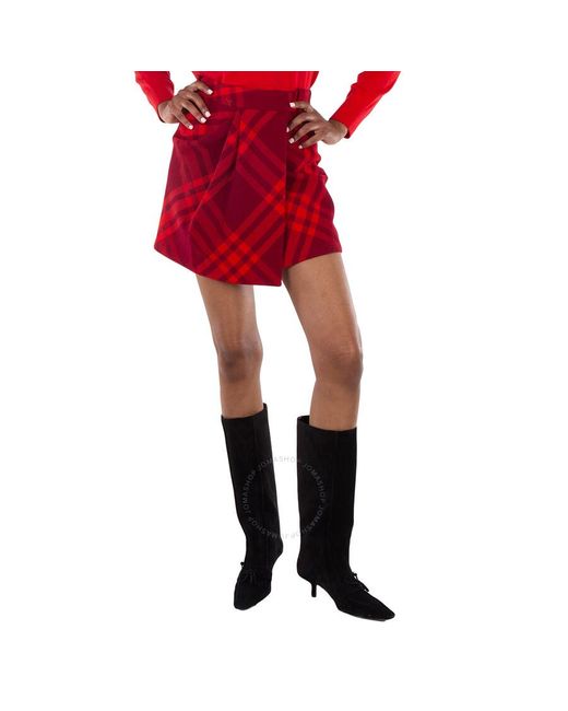 Burberry Red Check Pleated Wool Mini Skirt, Brand Size 8 (Us