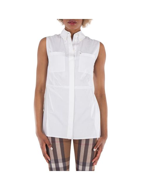 Burberry White Draped Panel Sleeveless Shirt, Brand Size 4 (Us