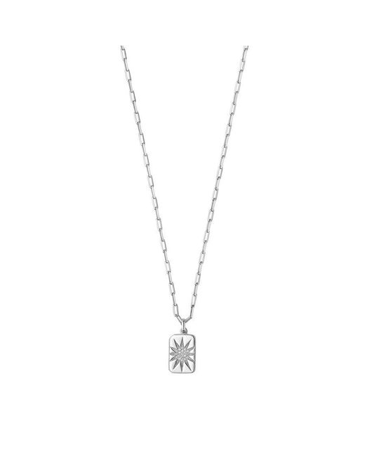 Tresorra Metallic Sterling Cz Starburst Locket Pendant Necklace