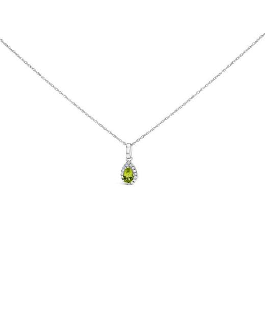 Haus of Brilliance Metallic 10K 5X3Mm Peridot And Diamond Accent Halo Pear Shape Pendant Necklace