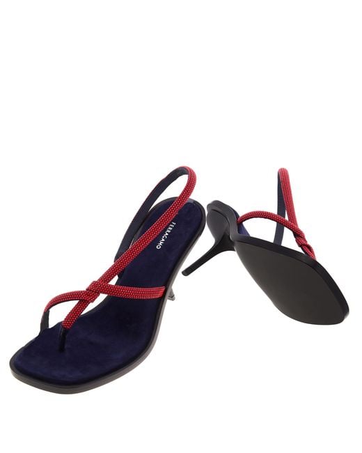 Ferragamo Blue Fleur 85 Embellished Sandals