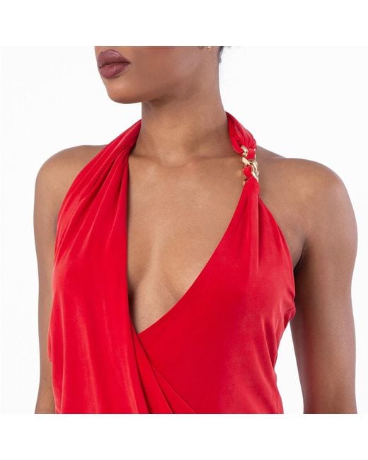 Balmain Red Draped Halter Neck Mini Dress