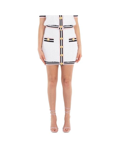 Balmain White Buttoned Maze Monogram Skirt