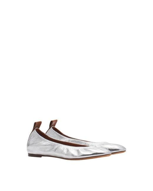 Lanvin White Metallic Leather Ballerina Flats, Brand Size 39 Us