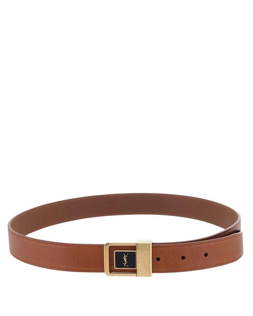 Saint Laurent Brown La 66 Leather Buckle Belt