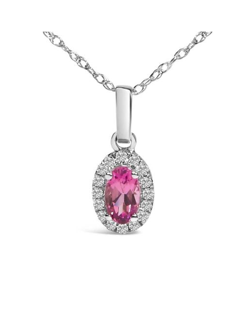 Haus of Brilliance Metallic 10K 5X3Mm Tourmaline And Diamond Accent Halo Oval Shape Pendant Necklace