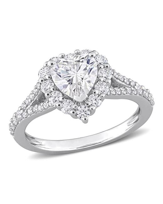 Amour Metallic 1 1/2 Ct Dew Created Moissanite Heart Halo Engagement Ring for men