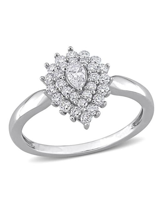 Amour Metallic 1/2 Ct Tw Pear And Round Diamond Graduated Halo Engagement Ring