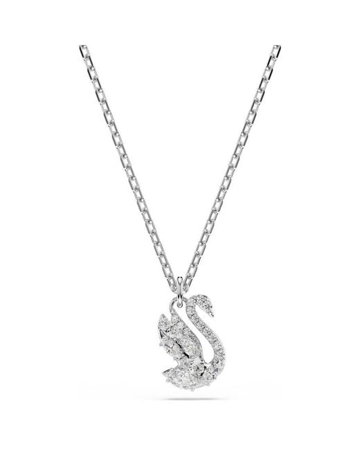 Swarovski Metallic Swan Pendant, Mixed Cuts, Swan, Rhodium Plated