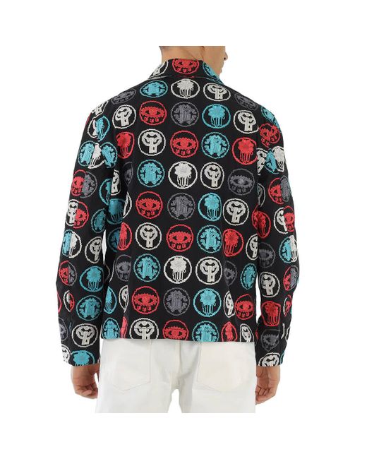 Roberto Cavalli Black / Multicolor Embroidered Lucky Coin Shirt Jacket for men